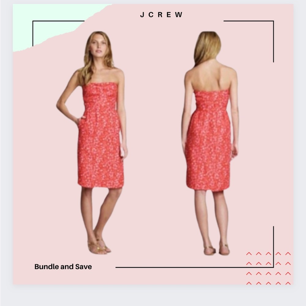 J. Crew Red / Pink Linen Constellation Strapless Dress